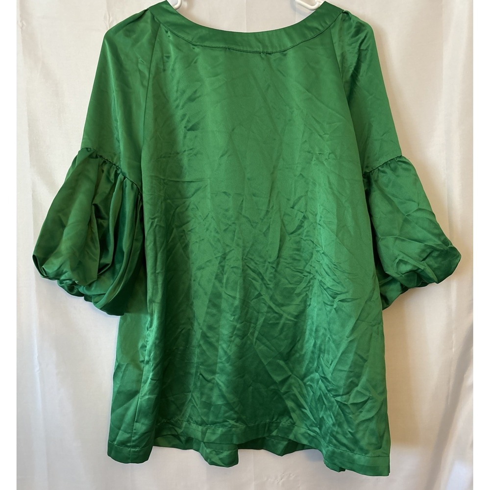 Vintage Y2K Worthington shiny blouse green Lantern sleeve Pleated Front LG - Picture 5 of 7